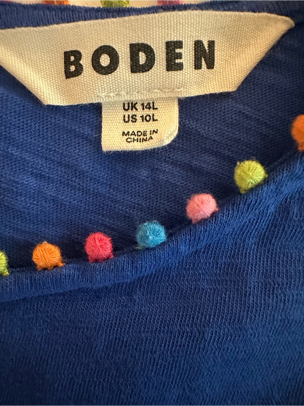 Boden Ali Pom Sleeve Tshirt Dress Blue Size 10L - Picture 10 of 11